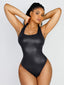 Faux Leather Square Comfy elastic Tummy Control Bodysuit