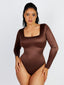 Square Neck Long Sleeve Sleek Thong Bodysuit