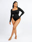 Wholesale Seamless Square Neck Long Sleeve 360° Waist Control Thong Bodysuit