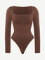 Seamless Eco-friendly Square Neck Long Sleeve 360° Waist Control Thong Bodysuit