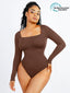 Seamless Eco-friendly Square Neck Long Sleeve 360° Waist Control Thong Bodysuit