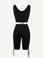 Wholesale Eye Catching Black Drawstring Athletic Suit High Waist For Fitness