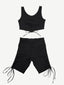 Wholesale Eye Catching Black Drawstring Athletic Suit High Waist For Fitness